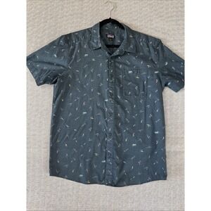 Patagonia Shirt Mens L Blue Surfing All Over Print Button Up Casual Short Sleeve